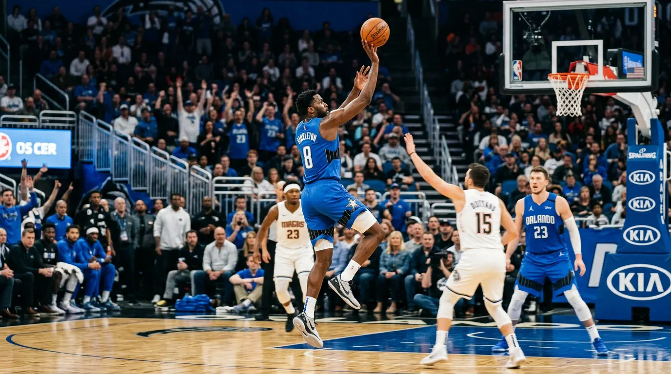 Young basketball player executing a precise three-point shot